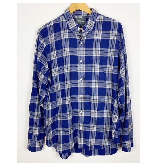 Bonobos Button Down Shirt Mens Size XL Long Tailored Slim Fit Blue Plaid Flannel - Picture 6 of 6